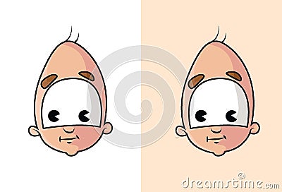 Cute bald cartoon boy face with two hair. Stock Photo