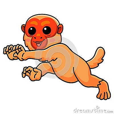 Cute bald uakari monkey cartoon walking Vector Illustration