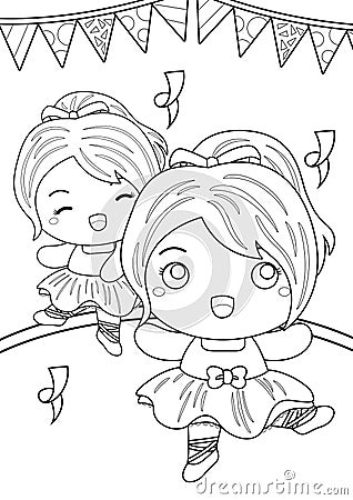 Cute Ballerina Ballet Sport Coloring Pages for Kids and Adult Stock Photo