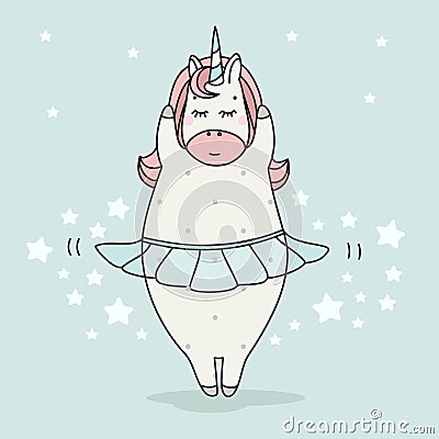 Cute ballerina dancer unicorn. Cartoon illustration. Doodle art of magic creature. Can be used for t-shirt print, fashion print de Cartoon Illustration