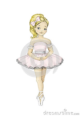 Cute Ballerina Girl. Blond dancer Cartoon Illustration