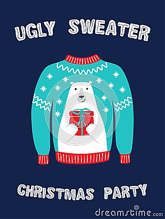 Cute banner for Ugly Sweater Christmas Party Vector Illustration