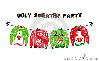 Cute banner for Ugly Sweater Christmas Party Vector Illustration