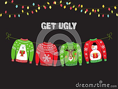 Cute banner for Ugly Sweater Christmas Party Vector Illustration