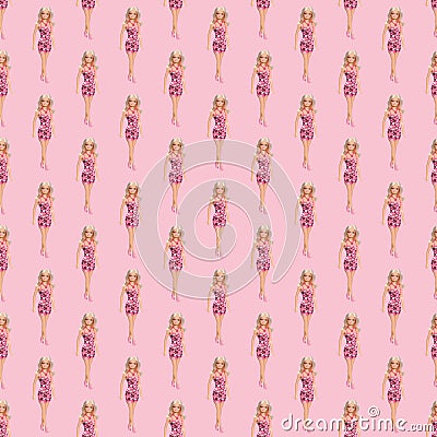 Cute barbie pattern on pink background. Editorial Stock Photo
