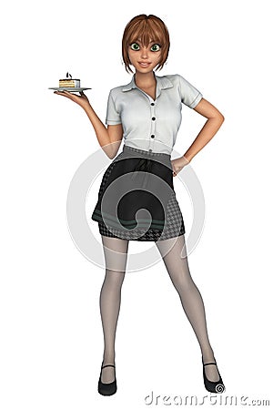 Cute Barista Holding a Cake Plate Stock Photo