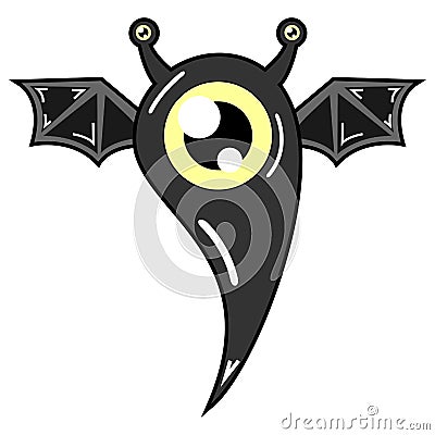 cute bat wings monster with snail eyes Vector Illustration