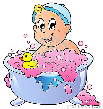 Cute bathing baby Vector Illustration