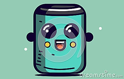 cute Battery logo vector illustration flat design,Cute smiling happy Battery logo,cute power bank illustration, Vector Illustration