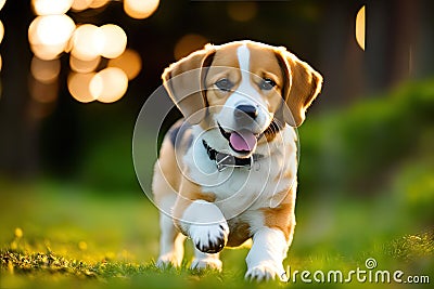 Cute Beagle puppy outdoors. Beagle breed. Color grading generative ai, a hunting dog Stock Photo