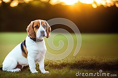 Cute Beagle puppy outdoors. Beagle breed. Color grading generative ai, a hunting dog Stock Photo