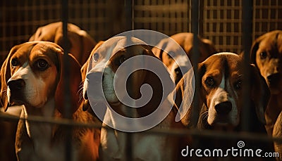 Cute beagle puppy sitting outdoors, looking for friendship and fun generated by AI Stock Photo