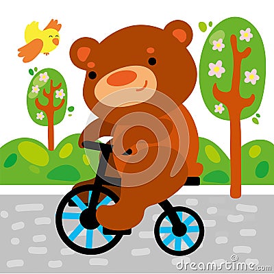 Cute Bear on Bicycle Kid Graphic Illustration Vector Illustration