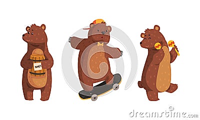 Cute Bear in Different Actions Set, Funny Cheerful Woodland Animal Character Cartoon Vector Illustration Vector Illustration