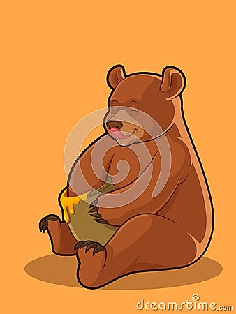 Cute Bear Enjoying Delicious Honey Stock Photo