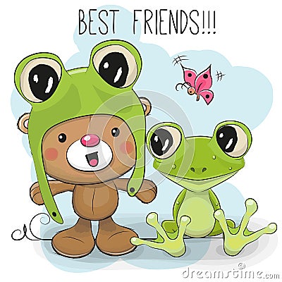 Cute Bear and Frog Vector Illustration