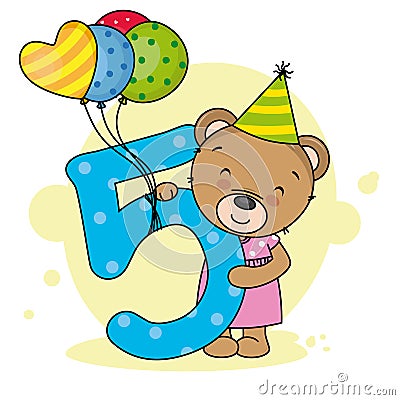 Cute bear with the number five Vector Illustration