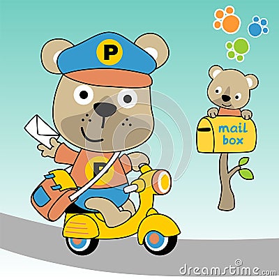 Cute bear the postman, vector cartoon illustration Vector Illustration