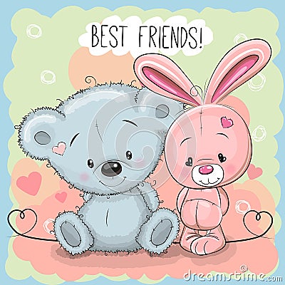 Cute Bear and rabbit Vector Illustration