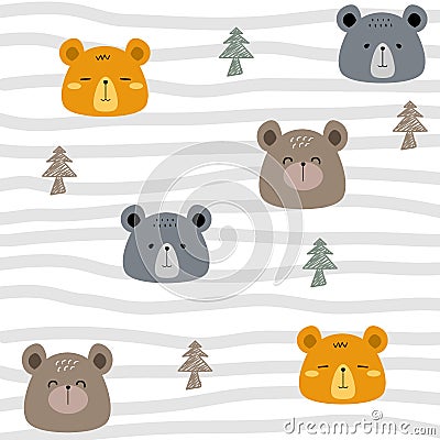 Cute bear and tree handdrawn vector illustration Vector Illustration