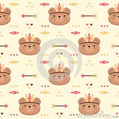 Cute bear tribal boho Seamless Pattern Background Stock Photo