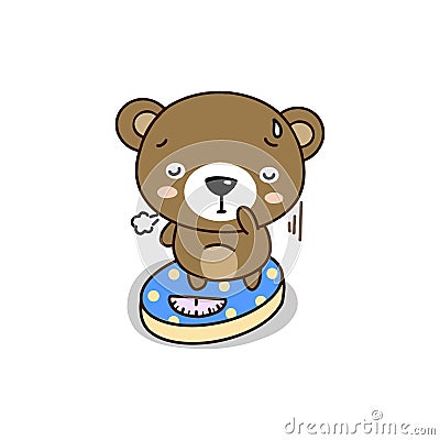 Cute bear weighed on the scales. Cute cartoon character Vector Illustration
