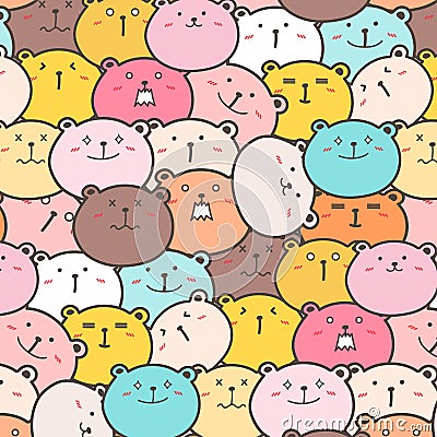 Cute Bears Vector Pattern Background. Fun Doodle. Vector Illustration