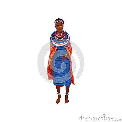 Cute beautiful african aborigine woman in textile colorful clothes Vector Illustration