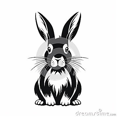 Black And White Rabbit Logo Design With Shiny Eyes Stock Photo