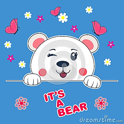 Cute beautiful cartoon face bear teddy. Vector illustration. Vector Illustration