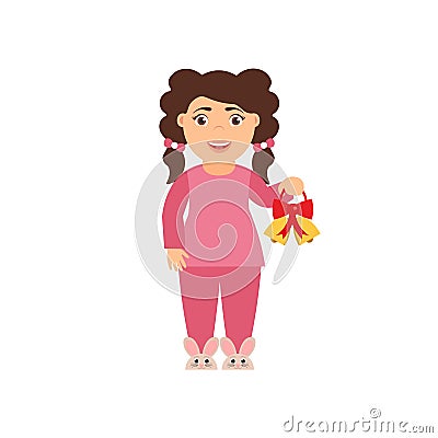 Cute,beautiful character of the girl in the pajamas. Vector illustration in flat style. Vector Illustration