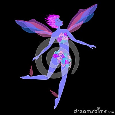 Cute beautiful magic flying fairy Vector Illustration