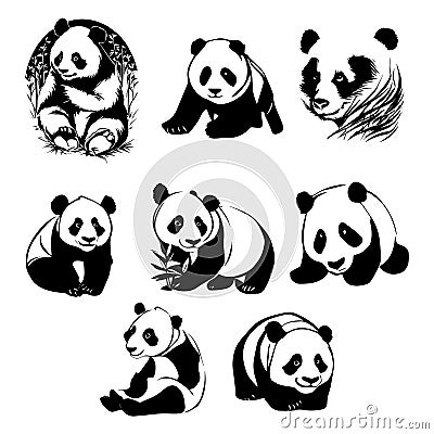 Cute and Beautiful Panda Silhouettee Vector Illustration