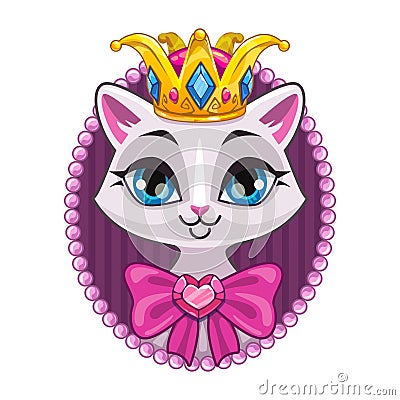 Cute beautiful princess kitty portrait Vector Illustration