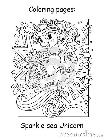 Cute beautiful unicorn mermaid coloring book vector Vector Illustration