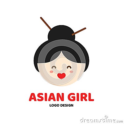 Cute beauty asian girl face logo template. Vector Illustration