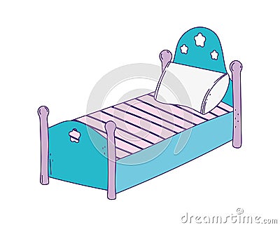 Cute bed with pillow and striped blanket Vector Illustration