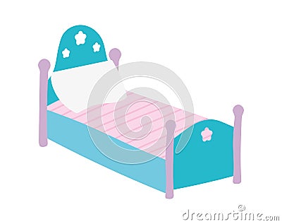 Cute bed with pillow and striped blanket Vector Illustration