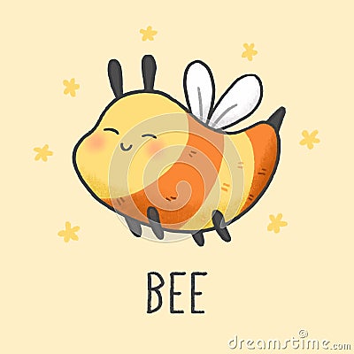 Cute Bee cartoon hand drawn style Vector Illustration