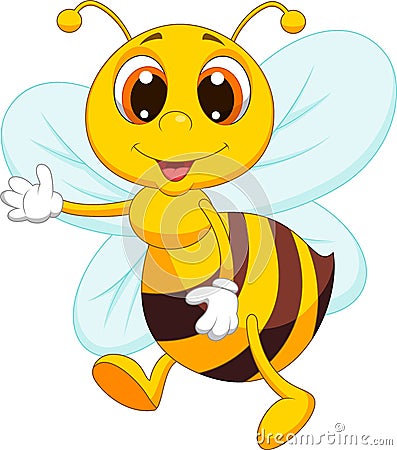 Cute bee cartoon waving Vector Illustration