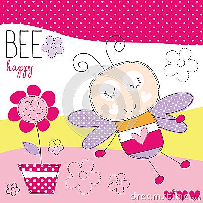 Cute bee with flower vector illustration Vector Illustration