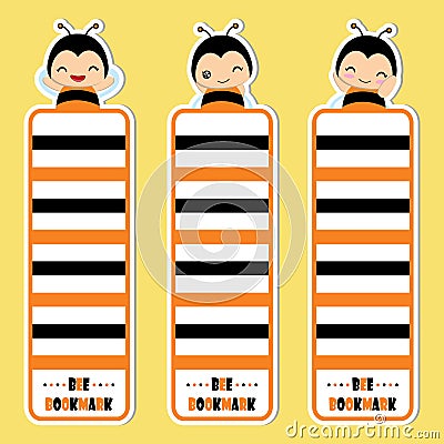 Cute bee girl smiles on yellow background vector cartoon illustration suitable for kid bookmark Vector Illustration