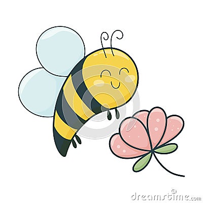 Cute bee over flower, spring time concept Vector Illustration