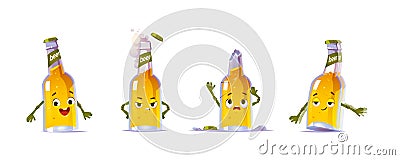 Cute beer bottle character in different poses Vector Illustration