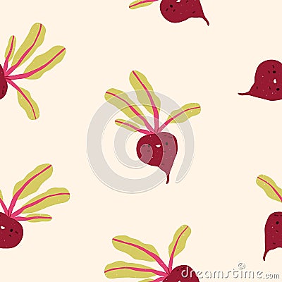 Cute beetroot, seamless pattern, endless background design. Repeating print, texture with funny vegetable character with Cartoon Illustration