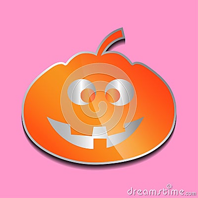 Cute benevolent orange pumpkin sticker on a colored background. Vector Illustration