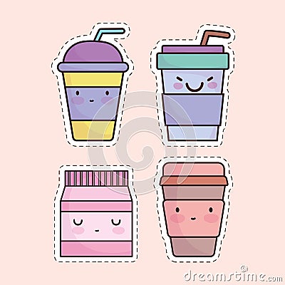 cute beverages set Vector Illustration