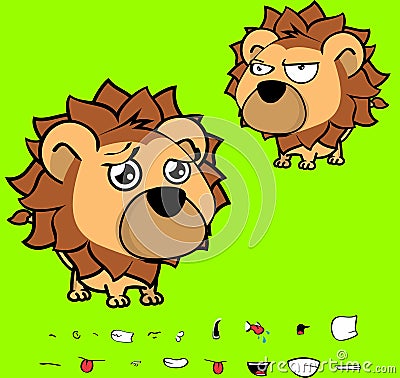 Grumpy big head baby lion cartoon expressions collection Vector Illustration