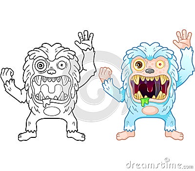 Cute bigfoot monster, coloring book, funny illustration Vector Illustration