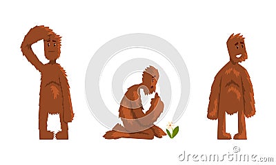 Cute Bigfoot Set, Funny Mythical Creature Cartoon Character Vector Illustration Vector Illustration